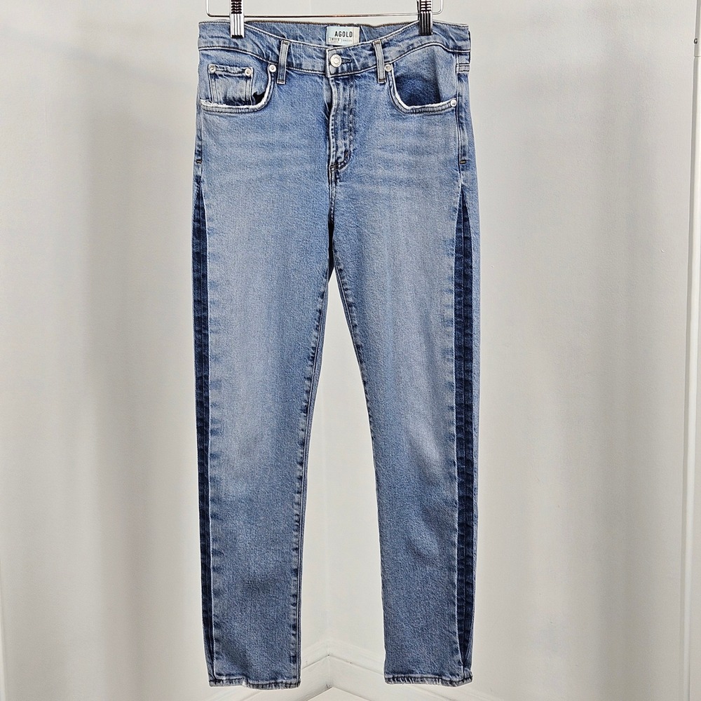 AGOLDE Toni Slim Straight Leg Jeans Womens 29 x 26 Light Blue Tuxedo Stripe